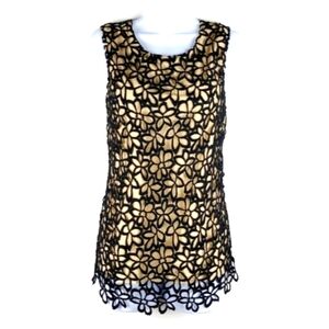 Neiman Marcus "Lela Rose" Sleeveless Lace Silk Top